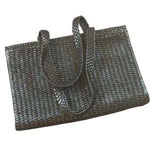 CEM Black Leather Woven Zipper Tote Bag